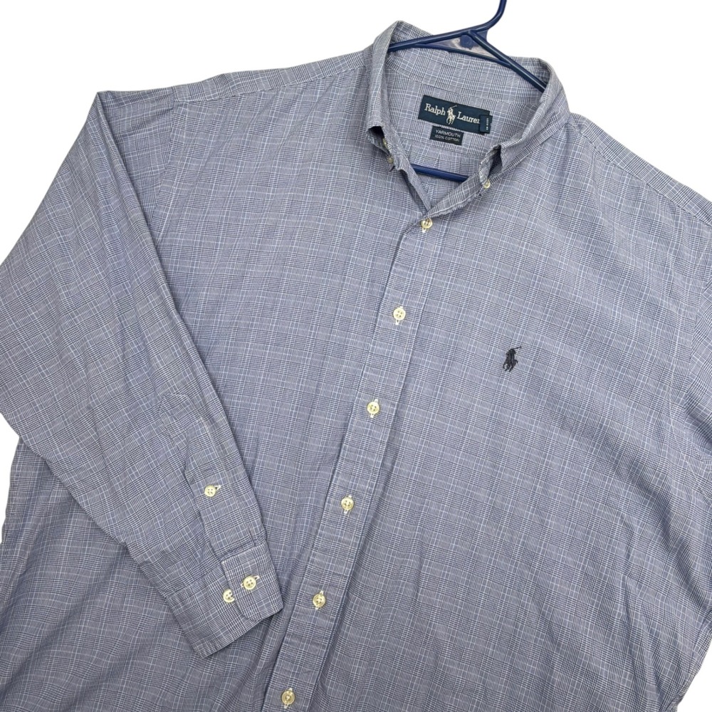 Ralph Lauren Button Down Shirt 16.5 Blue Glen Plaid Yarmouth Cotton Long Sleeve